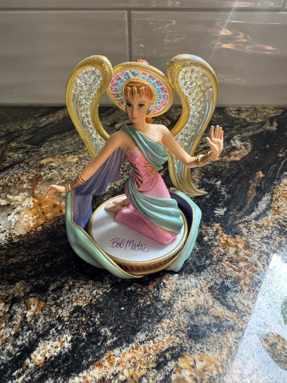 Bob Mackie Pastel Angel Christmas Figurine in Pink,‎ Aqua & Gold